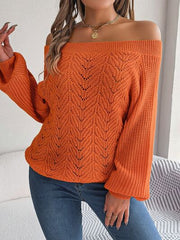 Openwork Off-Shoulder Long Sleeve Sweater - Flyclothing LLC