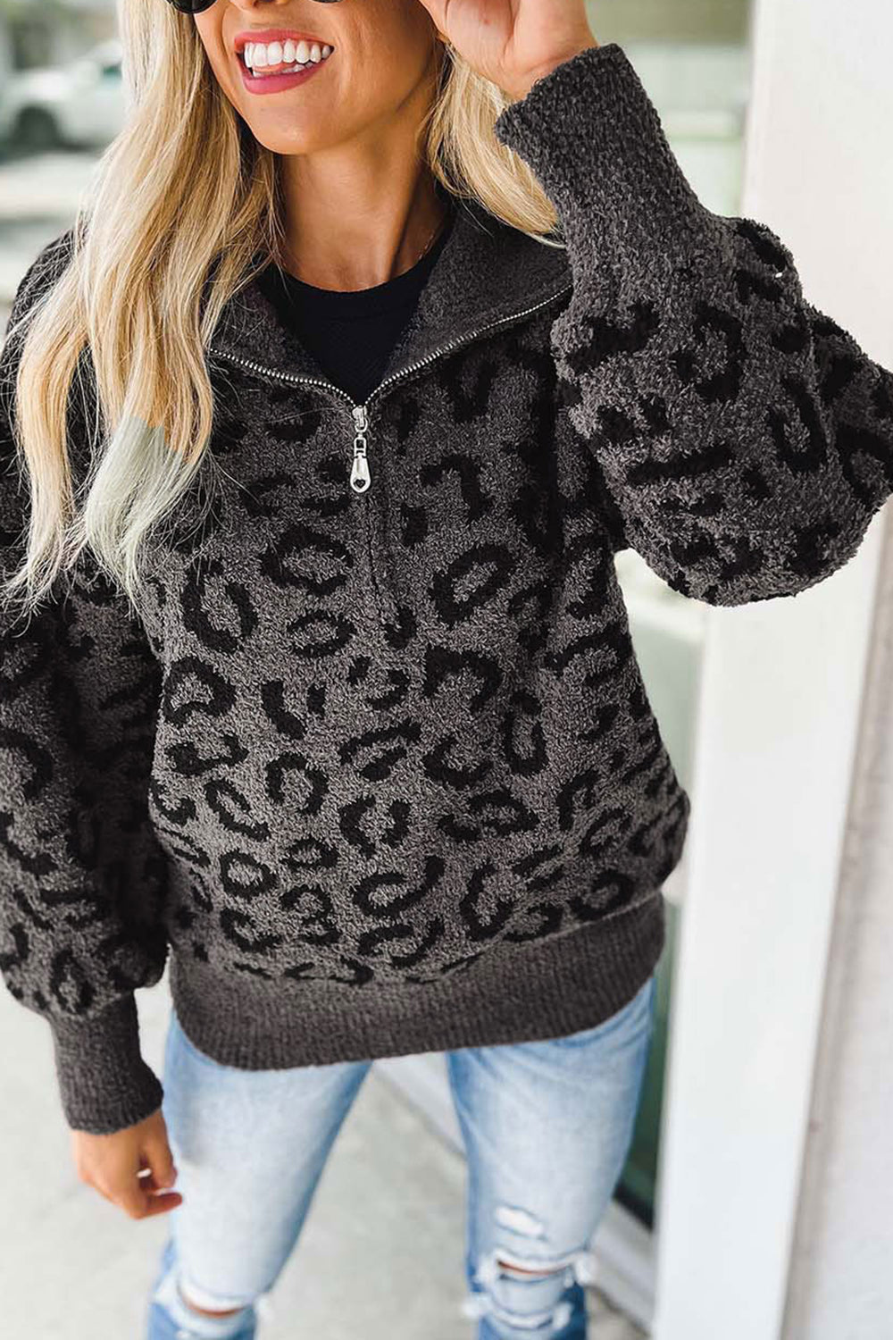 Leopard Half-Zip Sweater