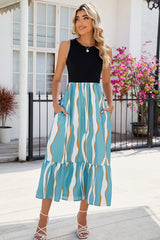 Striped Round Neck Sleeveless Midi Dress - Flyclothing LLC