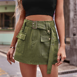 Belted Denim Shorts with Pockets - Trendsi