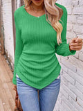 Textured Ruched V-Neck Long Sleeve T-Shirt - Trendsi