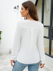 Notched Flounce Sleeve Blouse - Flyclothing LLC