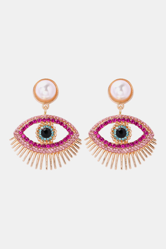 Evil Eye Shape Rhinestone Zinc Alloy Synthetic Dangle Earrings - Flyclothing LLC