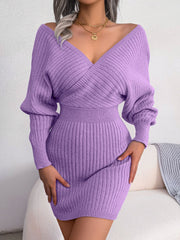 Rib-Knit Dolman Sleeve Sweater Dress - Flyclothing LLC