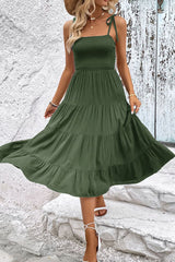 Tie-Shoulder Tiered Midi Dress - Flyclothing LLC