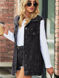 Collared Neck Sleeveless Denim Top with Pockets - Trendsi