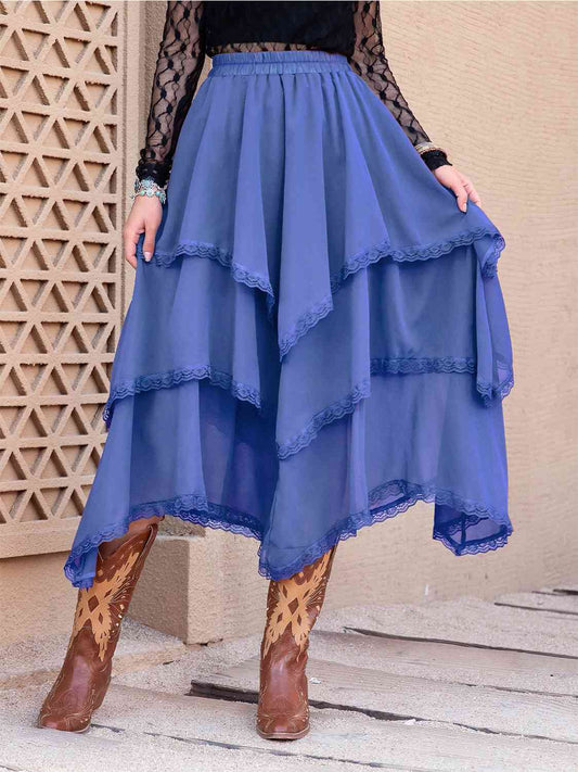 Tiered Lace Detail Midi Skirt - Flyclothing LLC