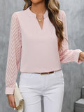 Notched Long Sleeve Blouse - Flyclothing LLC