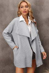 Waterfall Collar Longline Cardigan with Side Pockets - Flyclothing LLC