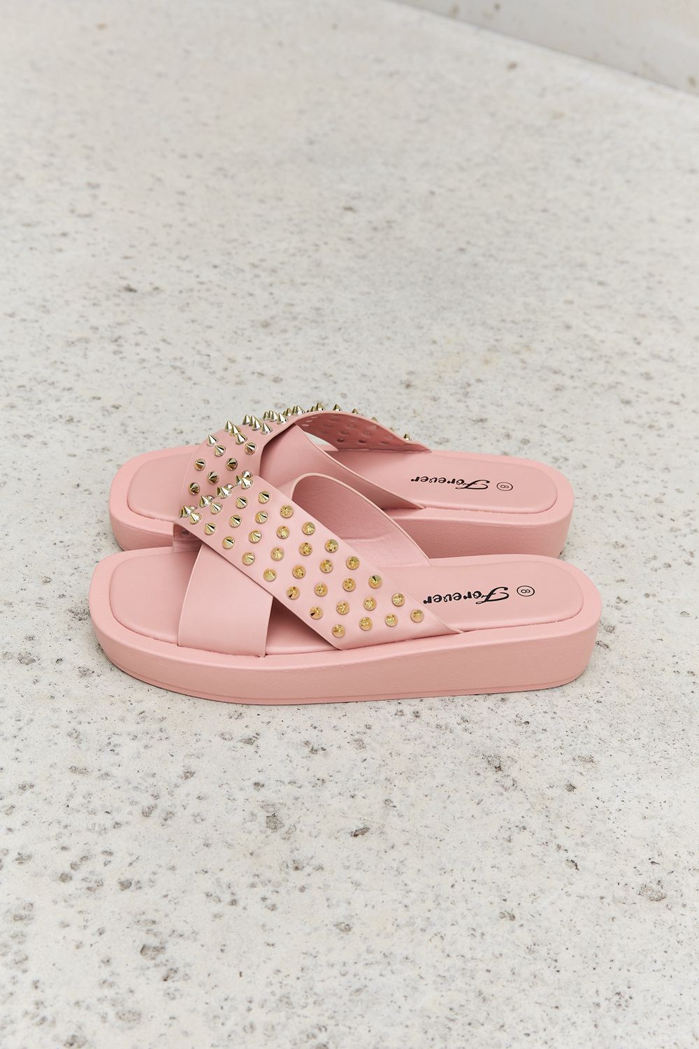 Forever Link Studded Cross Strap Sandals in Blush - Flyclothing LLC