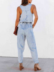 Drawstring Waist Sleeveless Jumpsuit - Flyclothing LLC