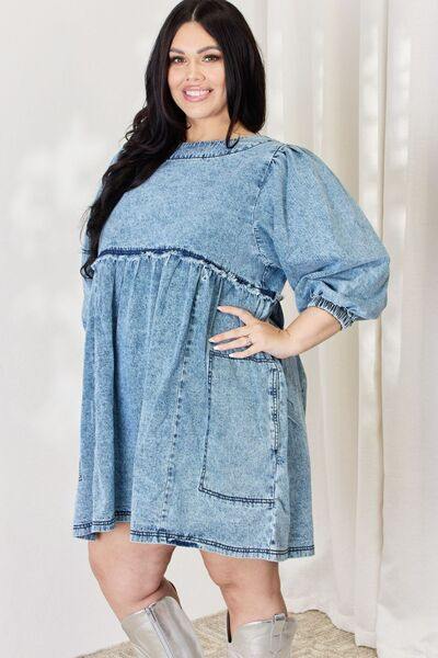 HEYSON Full Size Oversized Denim Babydoll Dress - Flyclothing LLC