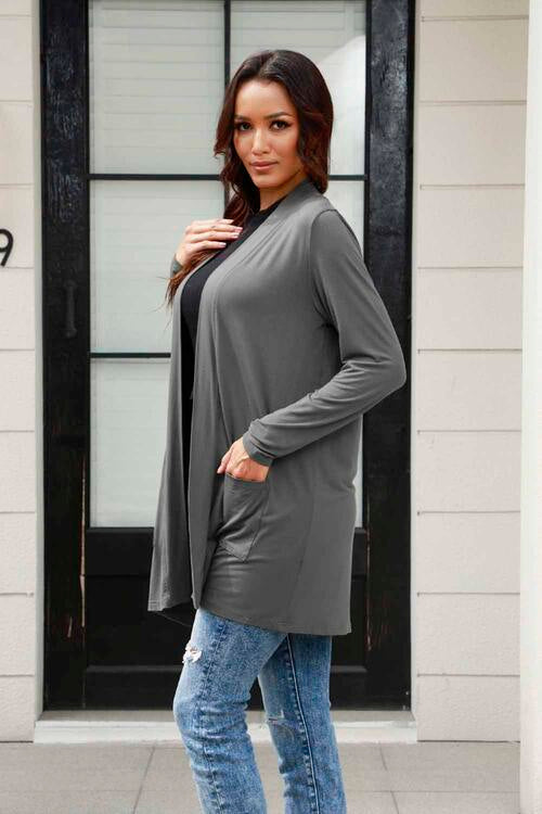 Basic Bae Full Size Open Front Long Sleeve Cardigan with Pockets - Flyclothing LLC