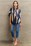 Tie Neck Printed Slit Sleeve Blouse - Trendsi