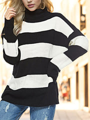 Striped Turtleneck Long Sleeve Sweater - Flyclothing LLC