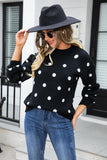 Polka Dot Round Neck Dropped Shoulder Sweater - Flyclothing LLC