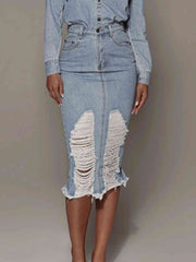 Distressed Slit Denim Skirt - Flyclothing LLC