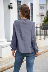 Smocked Mock Neck Swiss Dot Top - Flyclothing LLC