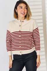 Striped Button Up Long Sleeve Cardigan - Flyclothing LLC