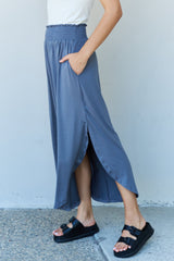 Doublju Comfort Princess Full Size High Waist Scoop Hem Maxi Skirt in Dusty Blue - Flyclothing LLC