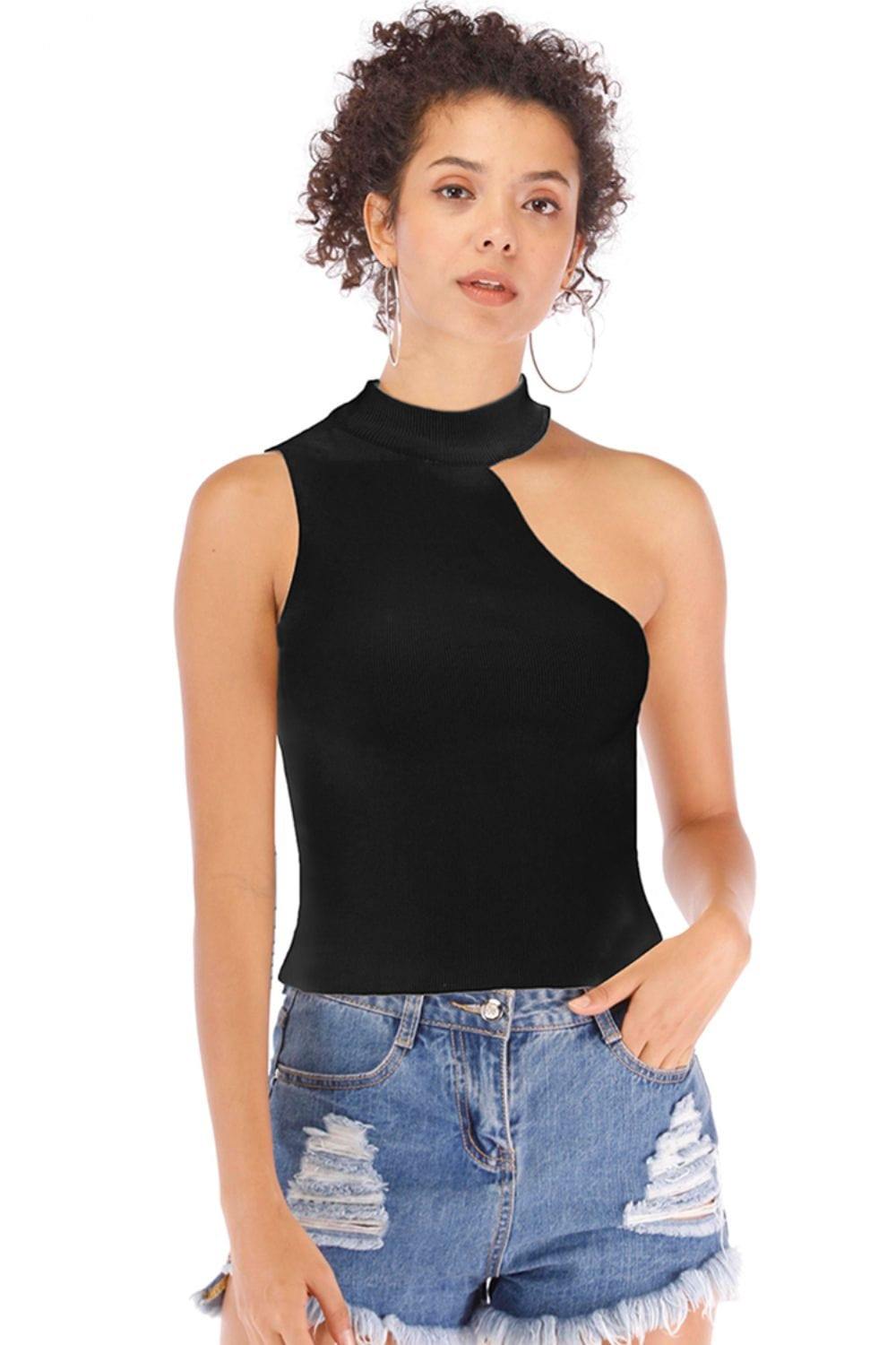 Asymmetrical Sleeveless Rib-Knit Top - Trendsi