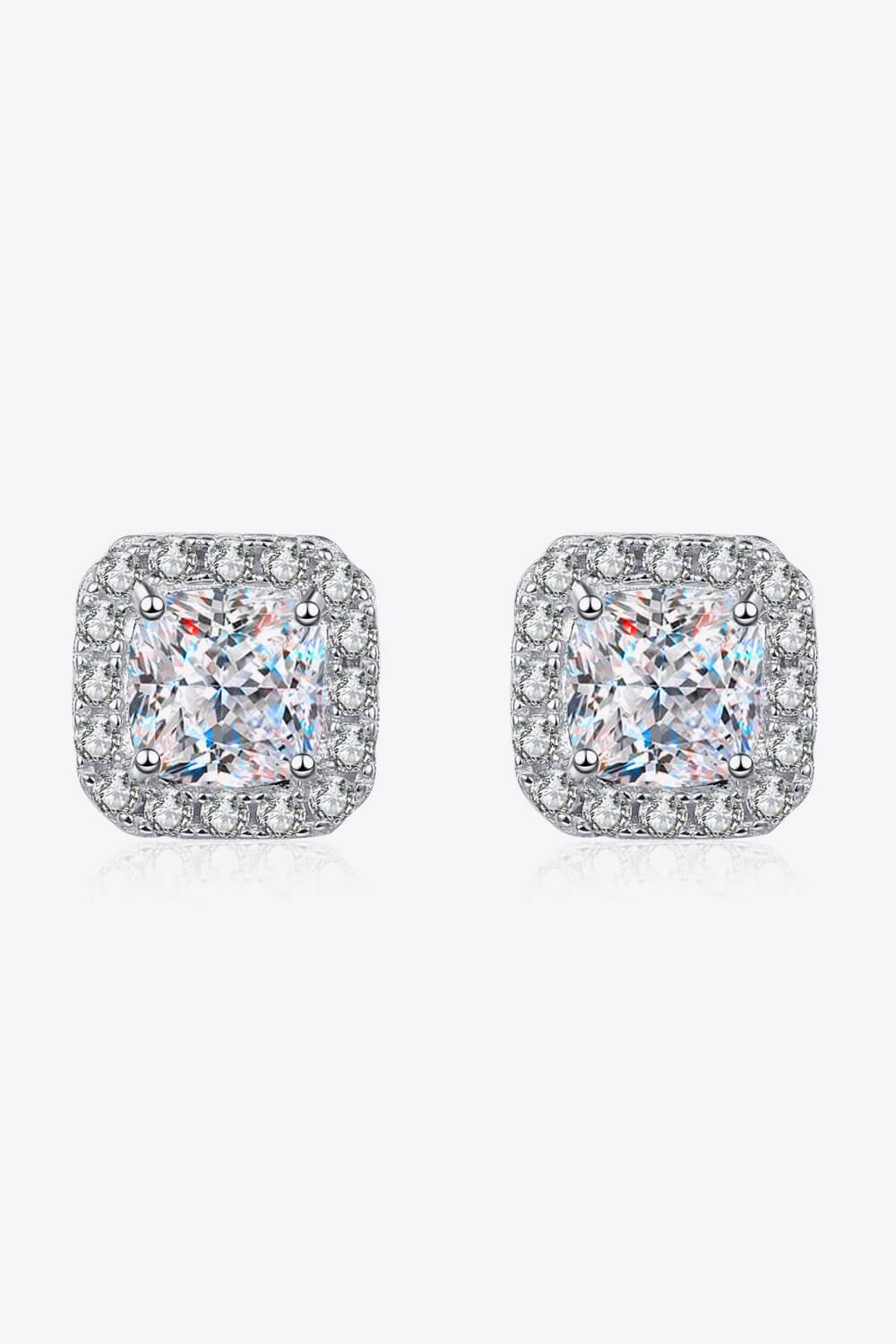 925 Sterling Silver Inlaid 2 Carat Moissanite Square Stud Earrings - Flyclothing LLC