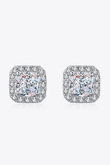 925 Sterling Silver Inlaid 2 Carat Moissanite Square Stud Earrings - Trendsi