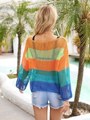 Color Block Openwork Boat Neck Cover Up - Trendsi