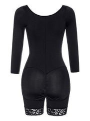 Full Size Zip Up Lace Detail Long Sleeve Shapewear - Flyclothing LLC