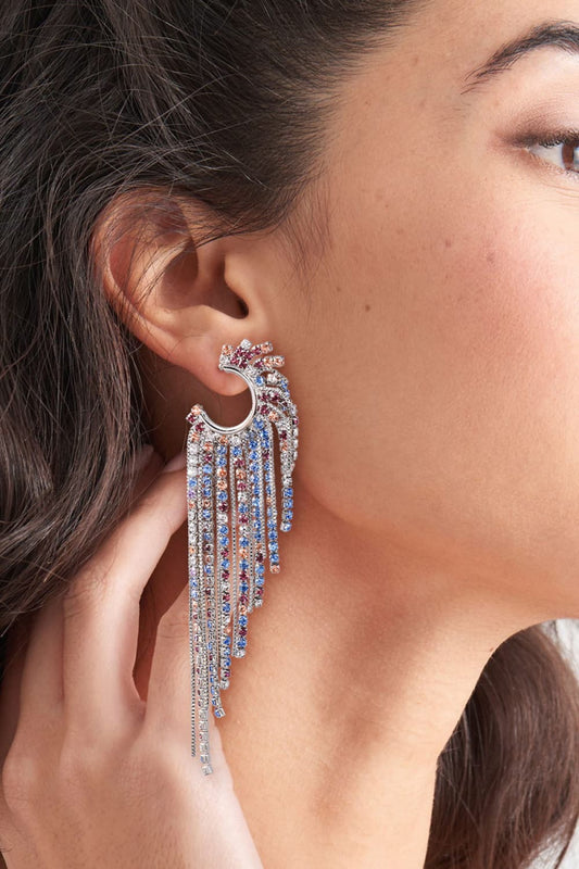 Fringed Rhinestone Zinc Alloy Dangle Earrings - Flyclothing LLC