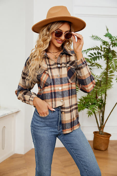 Collared Plaid Shacket - Flyclothing LLC