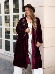 Plus Size Printed Open Front Long Sleeve Cardigan - Flyclothing LLC