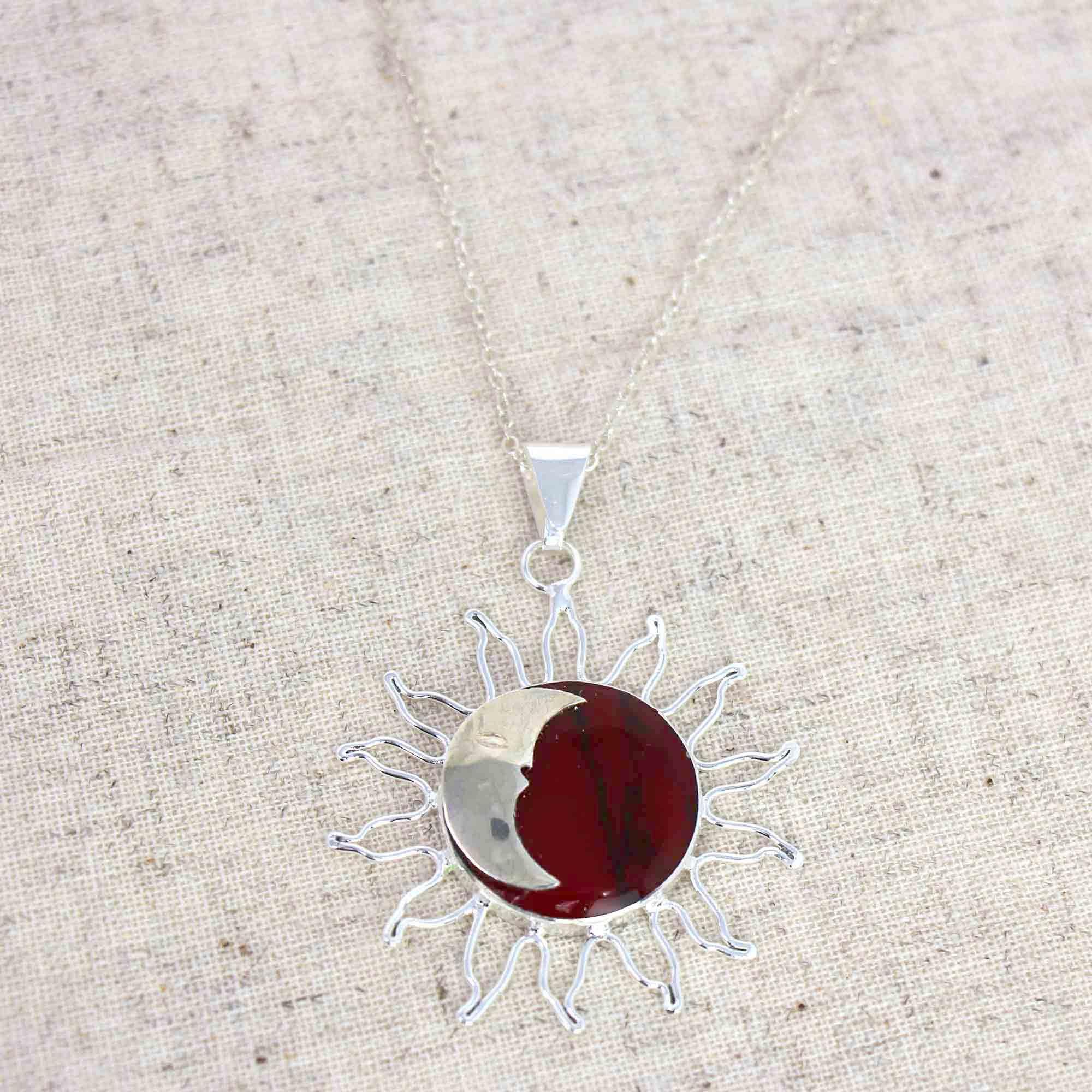 Sun and Moon Red Jasper Pendant with Chain - Flyclothing LLC