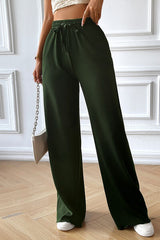 Drawstring Wide Leg Pants with Pocketed - Flyclothing LLC