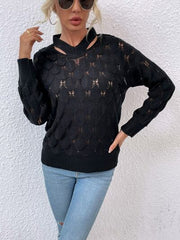 Openwork Cutout Dropped Shoulder Sweater - Flyclothing LLC