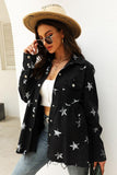 Collared Neck Star Print Long Sleeve Denim Jacket - Trendsi