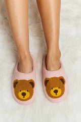 Melody Teddy Bear Print Plush Slide Slippers - Flyclothing LLC