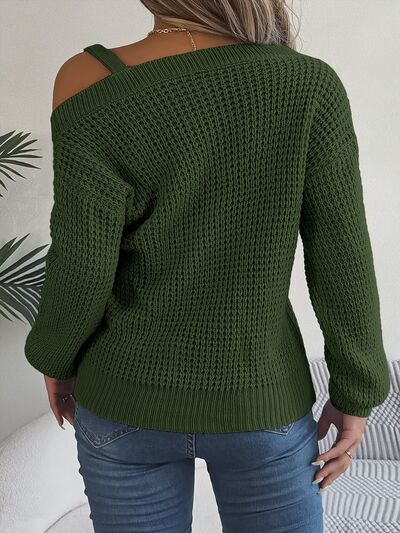 Asymmetrical Neck Long Sleeve Sweater - Flyclothing LLC