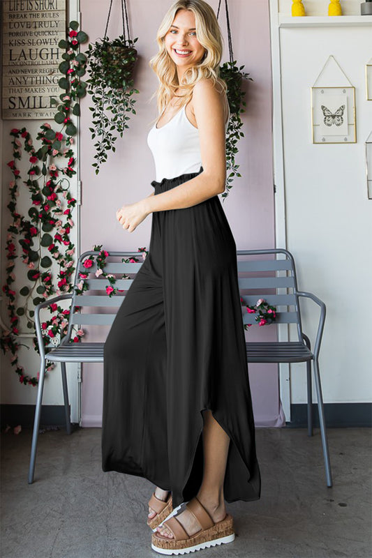 Heimish Full Size Frill Slit High Waist Wide Leg Pants - Flyclothing LLC