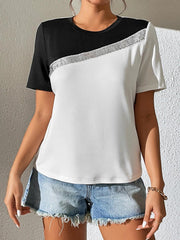 Contrast Color Round Neck Short Sleeve Tee - Flyclothing LLC