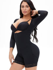 Full Size Zip Up Lace Detail Long Sleeve Shapewear - Flyclothing LLC