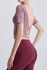 Cutout Backless Round Neck Active T-Shirt - Flyclothing LLC