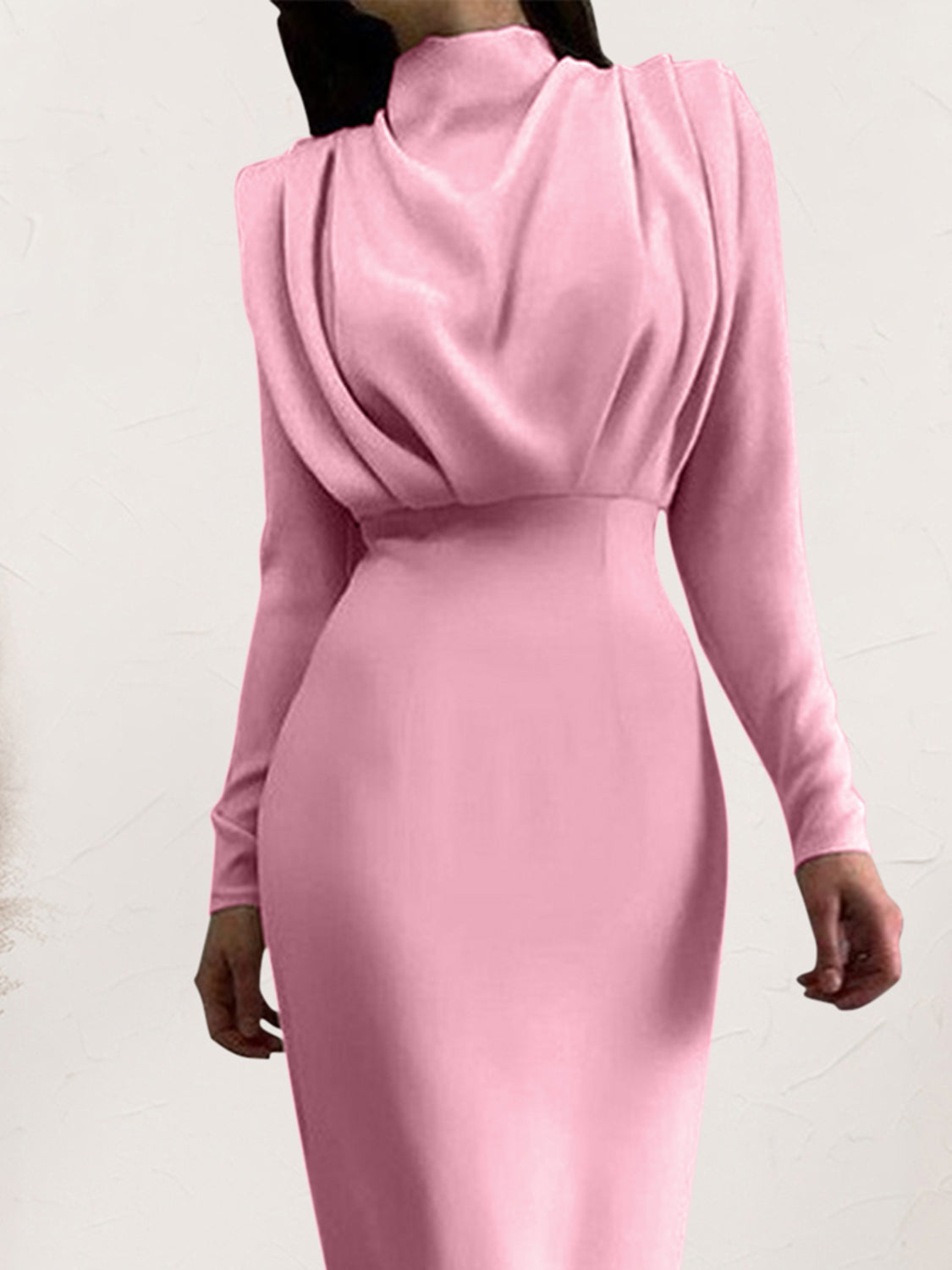 Ruched Turtleneck Long Sleeve Dress - Flyclothing LLC