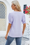 Eyelet Square Neck Short Sleeve T-Shirt - Flyclothing LLC