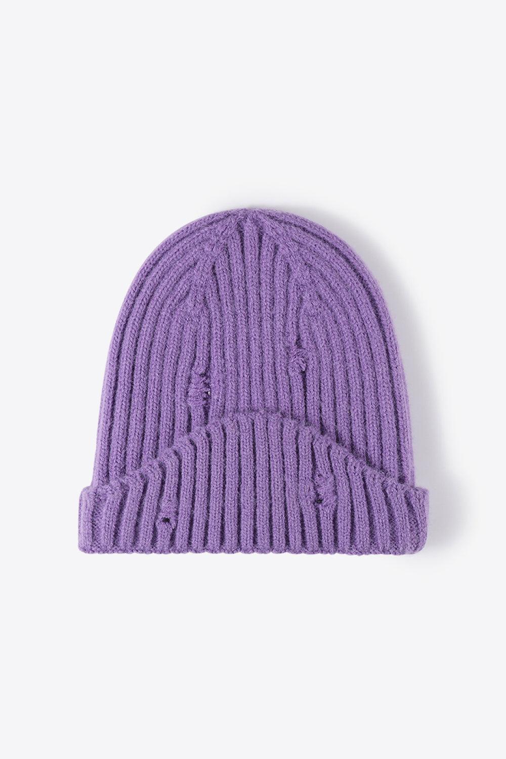 Distressed Rib-Knit Beanie - Flyclothing LLC