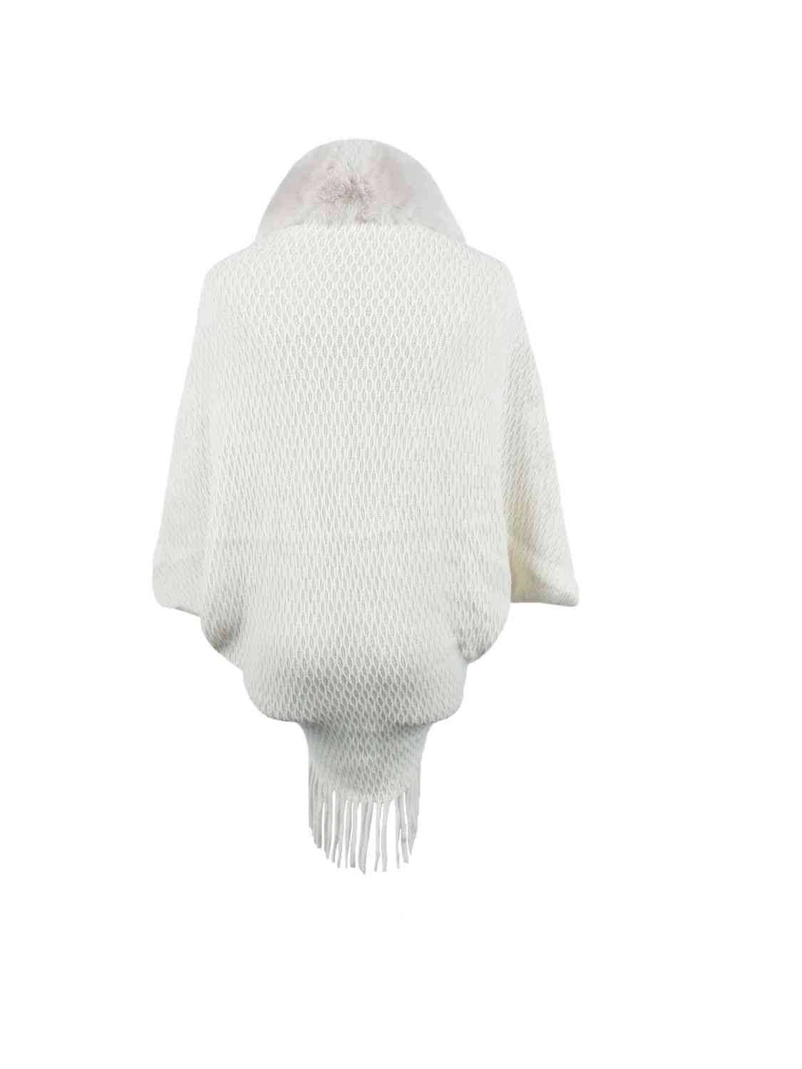 Open Front Fringe Hem Poncho - Flyclothing LLC