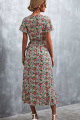 Floral Surplice Neck Tied Midi Dress - Flyclothing LLC