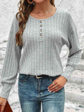 Decorative Button Round Neck Top - Flyclothing LLC