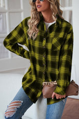 Plaid Button Up Dropped Shoulder Outerwear - Flyclothing LLC