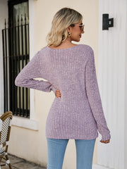 Square Neck Ribbed Long Sleeve T-Shirt - Flyclothing LLC